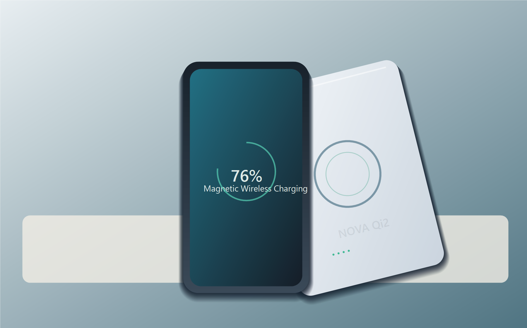 NOVAQi magnetic wireless power bank charging a smartphone